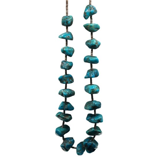 Genuine Turquoise Nugget Necklace 27” Heishi Shells Boho Tribal 4.3 Oz Southwest - Picture 7 of 10
